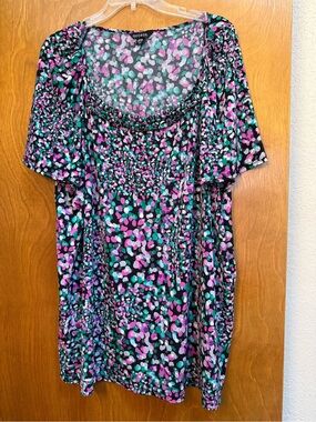 George Black Tunic Top with Pink & Teal Dot Print